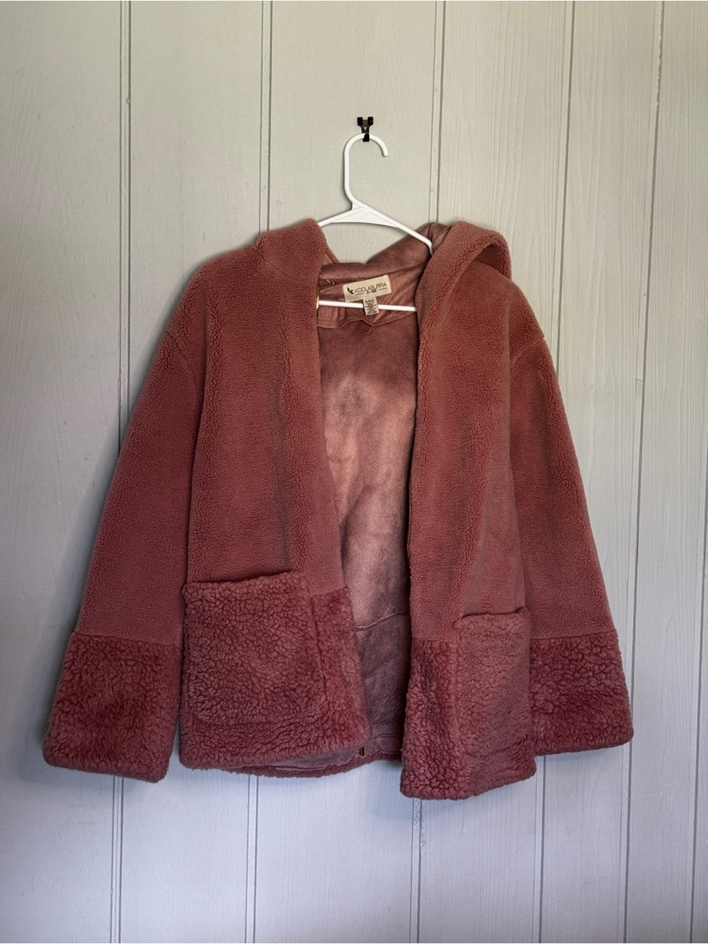 Koolaburra Plush Hooded Teddy Jacket in Dusty Rose